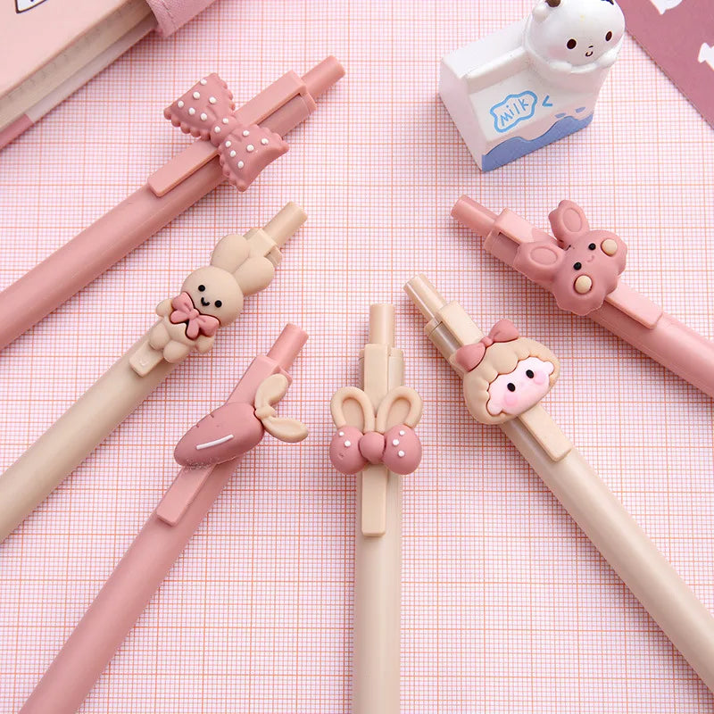 CHEN LIN 5Pcs Cute Sweet Pink Girl and Rabbit Gel Pen Cartoon Press Pen 0.5mm Black School Supplies Stationery Kawaii Funny Pens ShopOnlyDeal