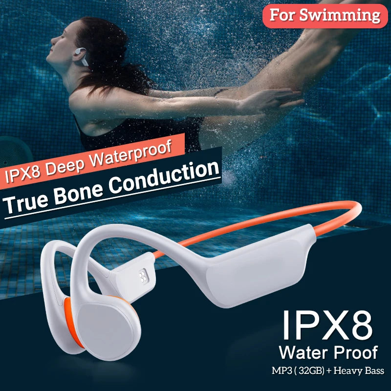 Ture Bone Conduction Earphones Wireless Bluetooth 5.3 Headphone IPX8 Waterproof MP3 Player Hifi Ear-hook Headset For Swimming ShopOnlyDeal