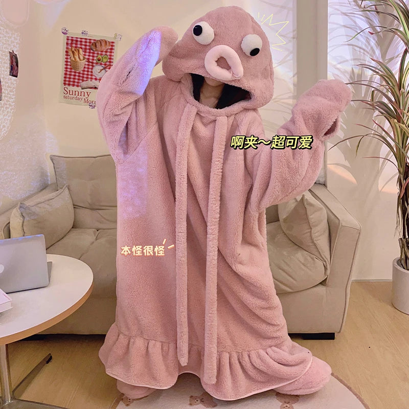 Winter Women's Sleeping Dress Robe Funny Octopus  Night-Robe Pijama Mujer Coral Velvet Pyjama Pour Femme Hooded Night Dress ShopOnlyDeal