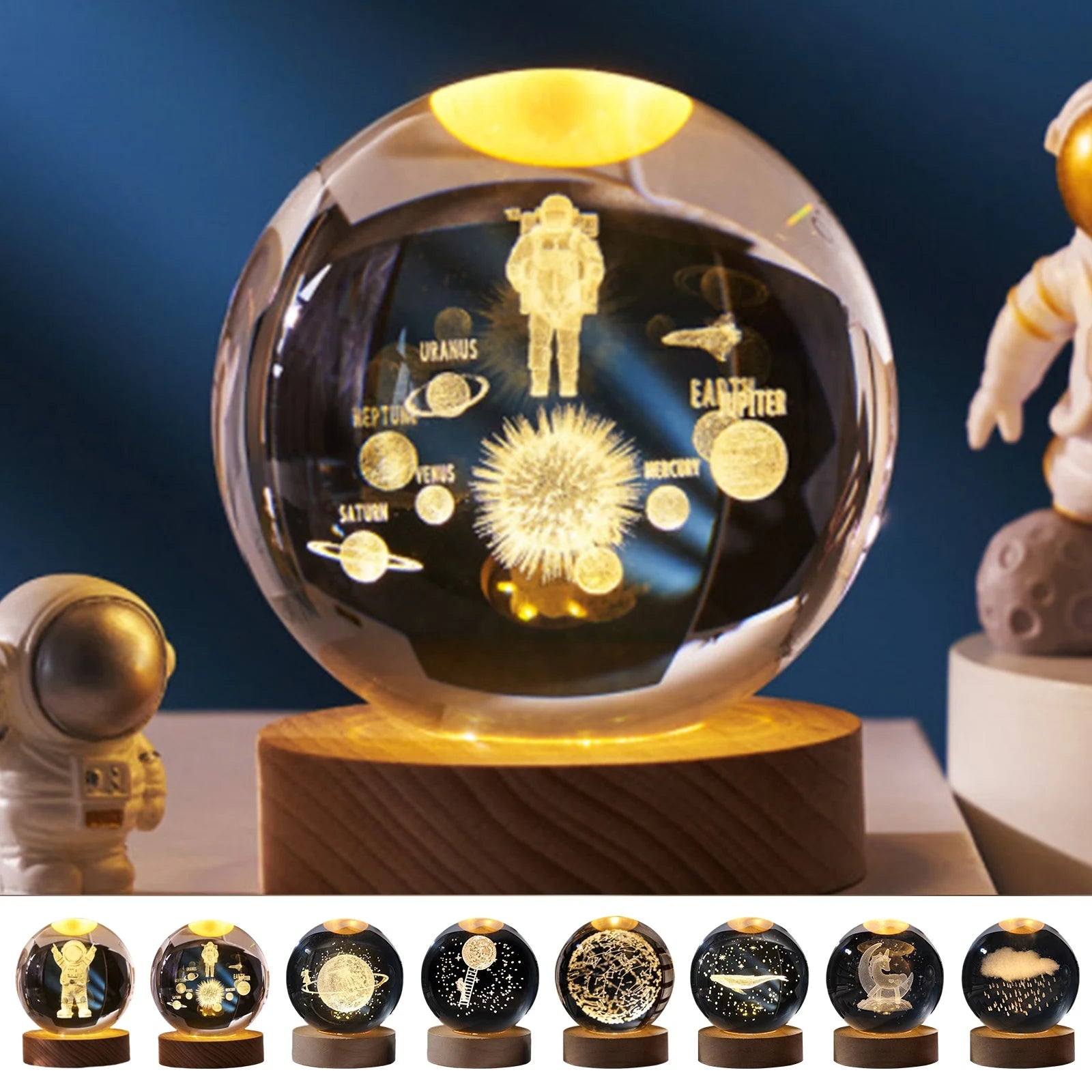 Crystal Ball Night Lights Glowing Planet Galaxy Astronaut 3D Moon Table Lamp USB Atmosphere Lamp Tabletop Decorations Kid Gifts ShopOnlyDeal