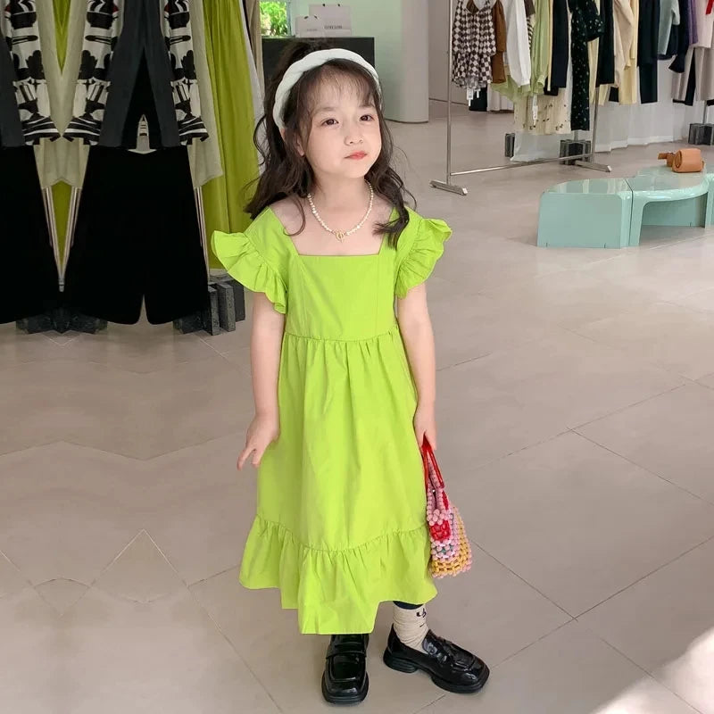 Dress for Girls 2-7 Years | Beibei Korean-Inspired Summer Dress with Floral Edge & Open Back | Perfect for Christmas & Halloween Parties ShopOnlyDeal