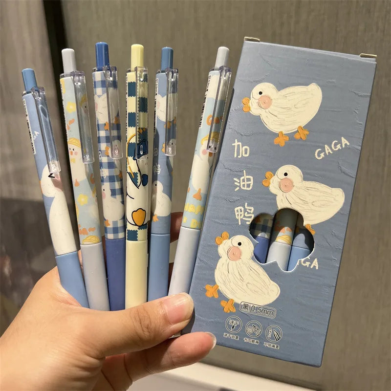 6pcs Cute Duck Pens ST Nib Black Ink Ballpoint Pen Back To School Kawaii Gel Pens School Supplies Aesthetic Stationery ShopOnlyDeal