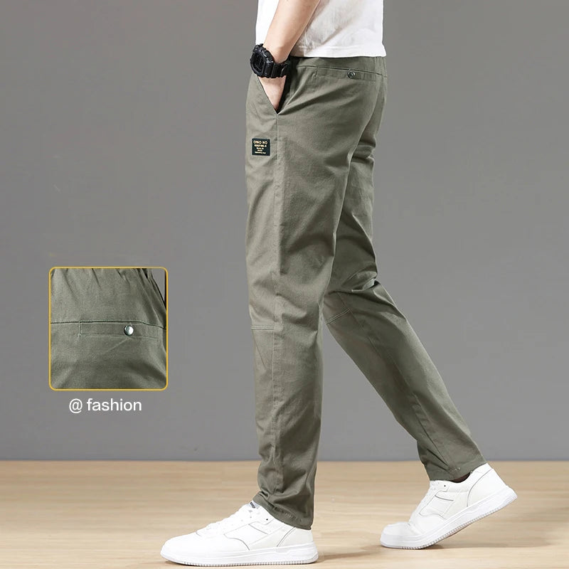 Brand Straight Pants Men Cotton Casual Business Fashion Stretch Comfortable Black Gray ArmyGreen  Blue Trousers Male ShopOnlyDeal