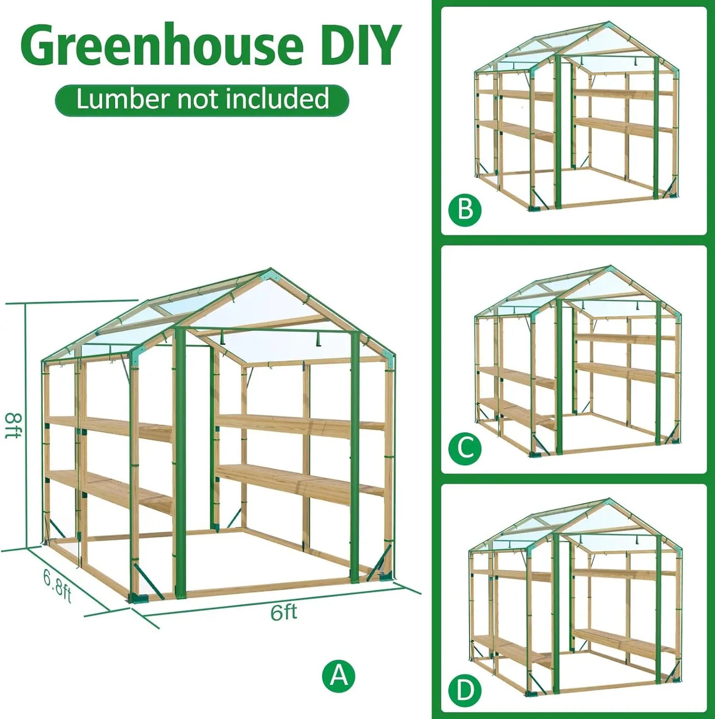 Walk-in Greenhouse, 8x6ft Green House for Plants | Includes Greenhouse Kit and Greenhouse PVC Cover | For Outdoor Winter Use ShopOnlyDeal