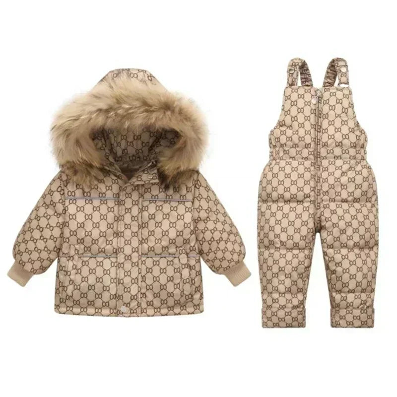 Children Down Jacket Clothing Sets -30 Degrees Winter Girl Duck Down Jacket + Overalls Kids Warm Suit Toddler Boys Coat Jumpsuit ShopOnlyDeal