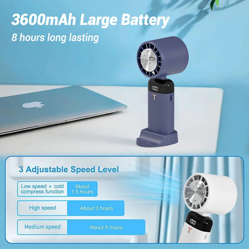 3600mAh Handheld Foldable Fan | USB Neck Hanging Fan | 3 Modes Portable Personal Desk Cooling Ventilador | With Phone Holder ShopOnlyDeal