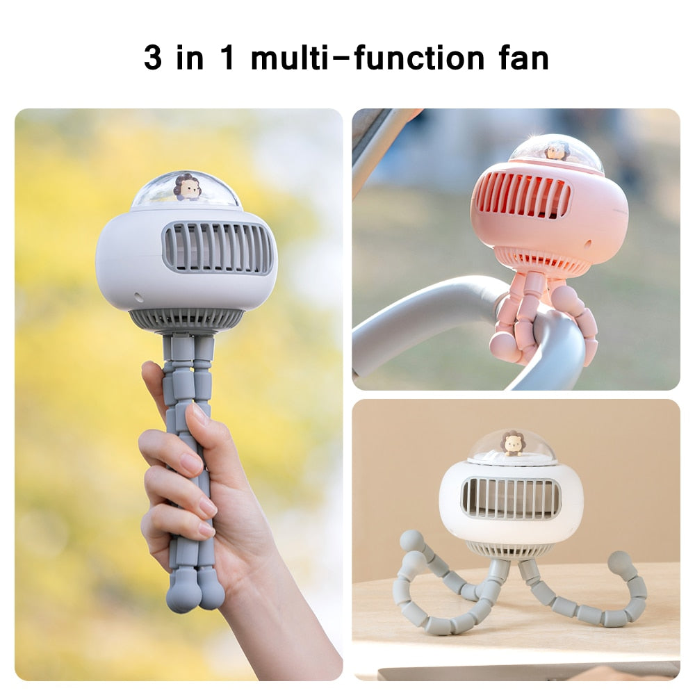 Lovely Cartoon Portable Safe Stroller Fan USB Charging Air Cooling Electric Fan Home Multipurpose Handheld Desktop Bladeless Fan ShopOnlyDeal