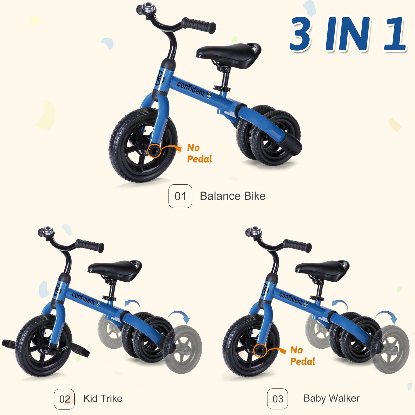 Toddlers Tricycle for 2/3/4/5 Years Old Boy&Girl with Detachable Pedal And Training Wheel Baby Balance Riding Bike Birthday Gift ShopOnlyDeal