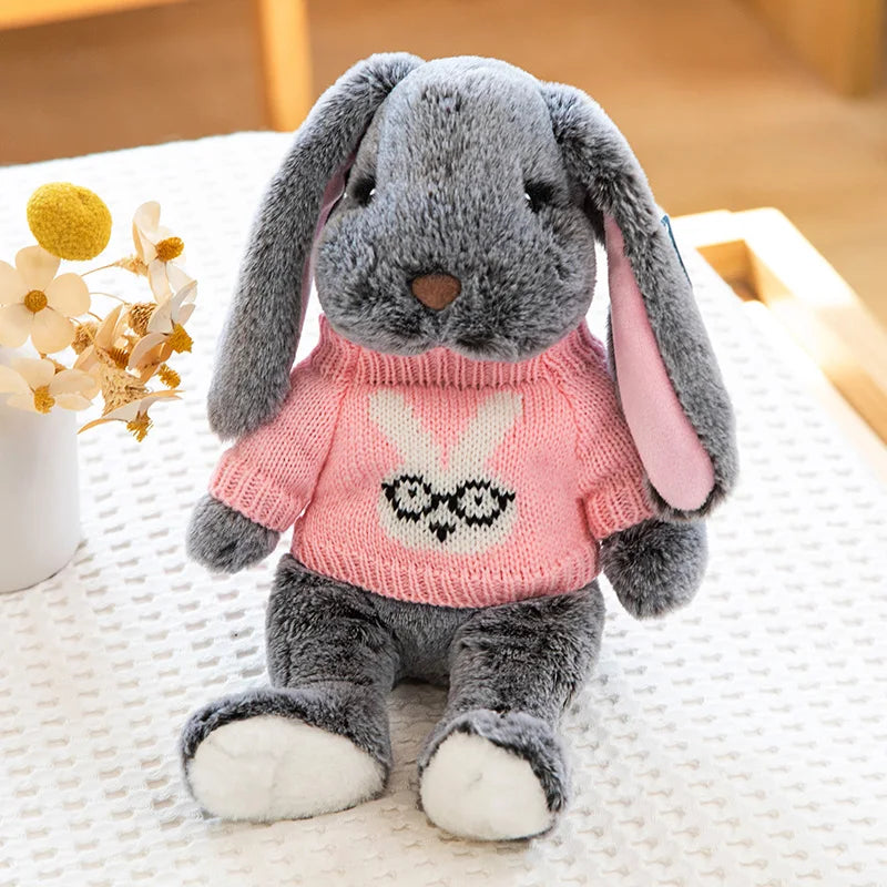 Cute Big Ear Bunny Plush Doll | Cartoon Stuffed Animals Rabbit with Sweater | Soft Baby Accompany Sleeping Pillow | Girl Birthday Gift ShopOnlyDeal