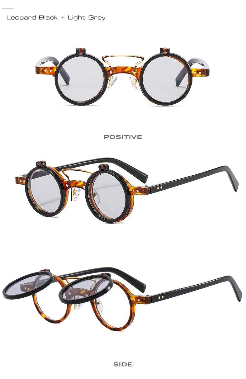 Popular Fashion Small Round Punk Double Bridges Women Sunglasses | Retro Flip Lens Shades | UV400 Men Rivets Sun Glasses S&H Glasses Store