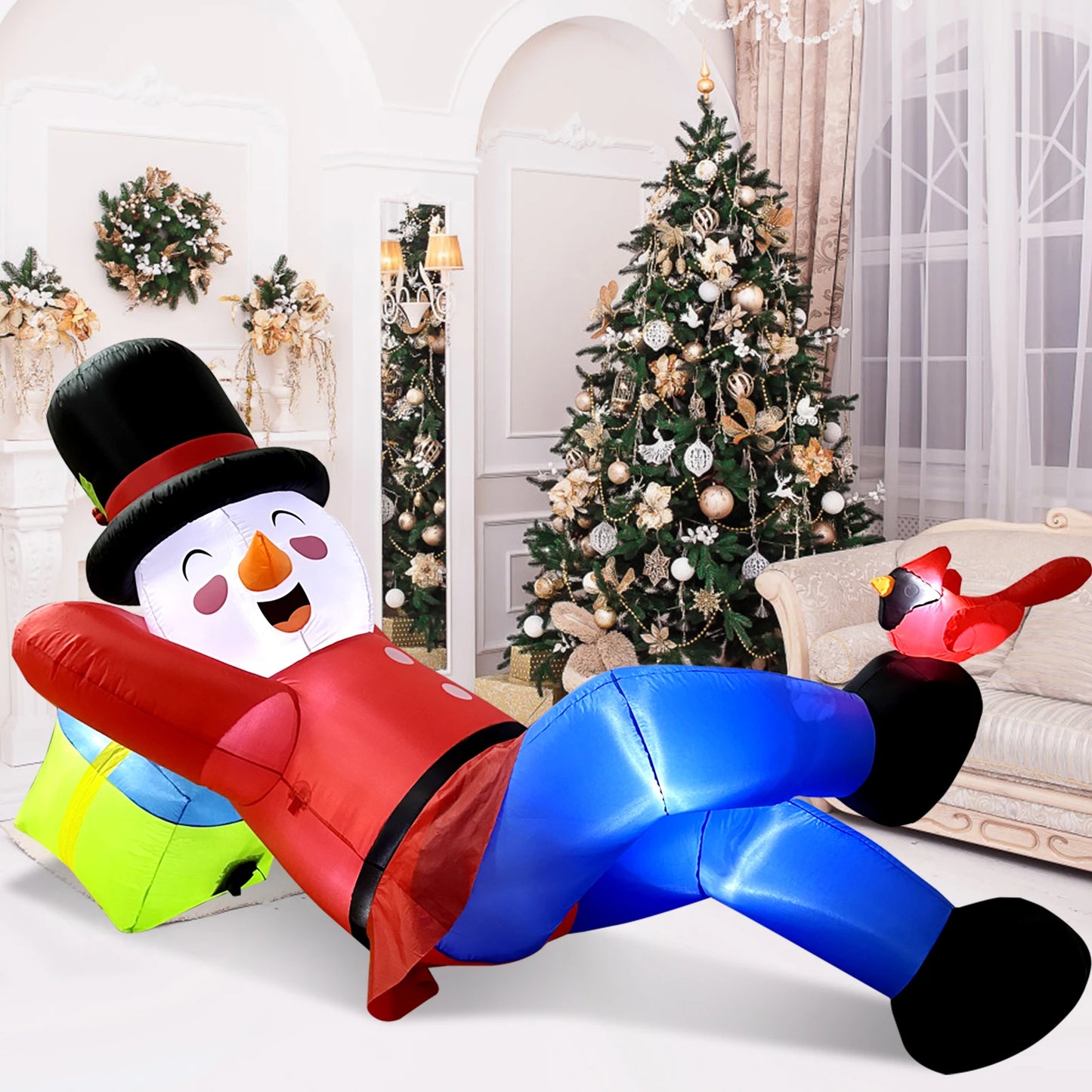 10FT Christmas Inflatables,Lying Snowman Inflatable Outdoor,Christmas Blow Ups, Christmas Yard Decorations with LED Lights ShopOnlyDeal