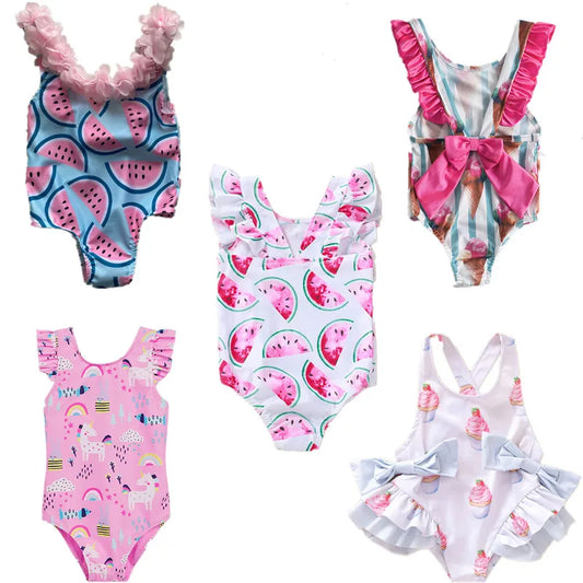Baby Girls Swimwears Summer Bikini Set Sun Protection Kids Cute Floral Toddler Learn Swimming Suits One-Piece Sunbeach Swimsuit ShopOnlyDeal