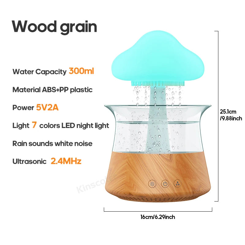 New Rain Cloud Electric Air Humidifier 300ml Water Drip Mushroom Aroma Diffuser with Colorful Night Light for Home Bedroom Gift ShopOnlyDeal