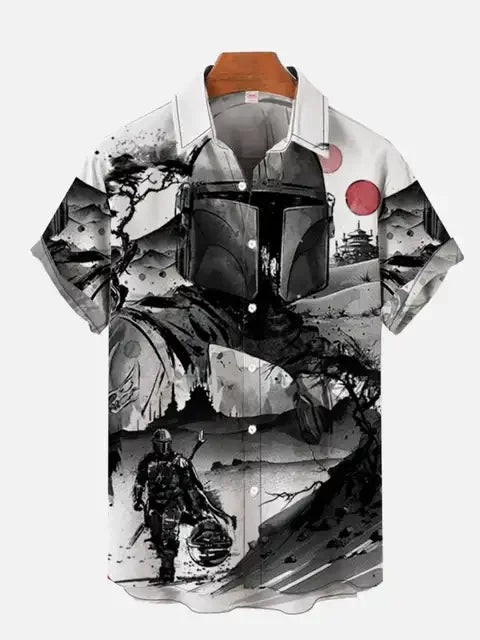 Ukiyo-e Retro Masked Samurai Landscape Painting Print Men's Short-Sleeved Shirt | Loose Large Size S-5XL ShopOnlyDeal