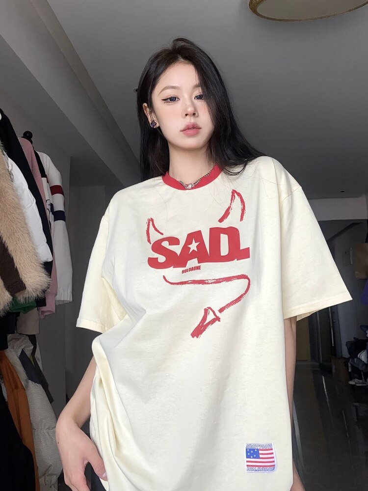 Harajuku Demon T-shirts Women Kawaii Oversized Graphic Japanese Y2k Streetwear Short Sleeve Tees Korean Fashion Tops Devil Wings Angel ShopOnlyDeal