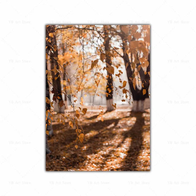 Autumn Scenery Pumpkin Leaves Poster Canvas Painting Maple Leaf Natural Landscape Wall Art Living Room Decoration Home Decor ShopOnlyDeal