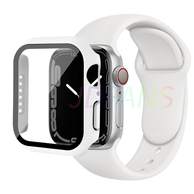 Glass+Case+Strap for Apple Watch 7 6 5 Band 41mm 45mm 44mm 40mm 38mm 42mm Screen Protectors for Apple IWatch Series 7 6 SE 5 3 4 ShopOnlyDeal