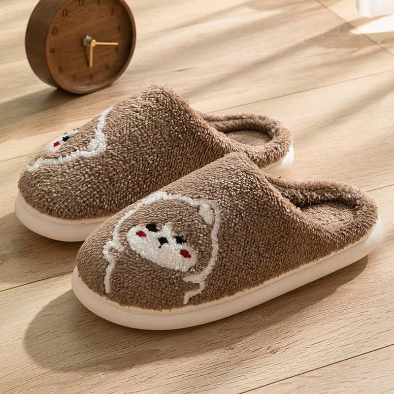 Cute Dog Non-Slip Floor Shoes Unisex Slippers Warm Plush Home Slipper Autumn Winter Shoes Woman House Flat Floor Soft Slides ShopOnlyDeal