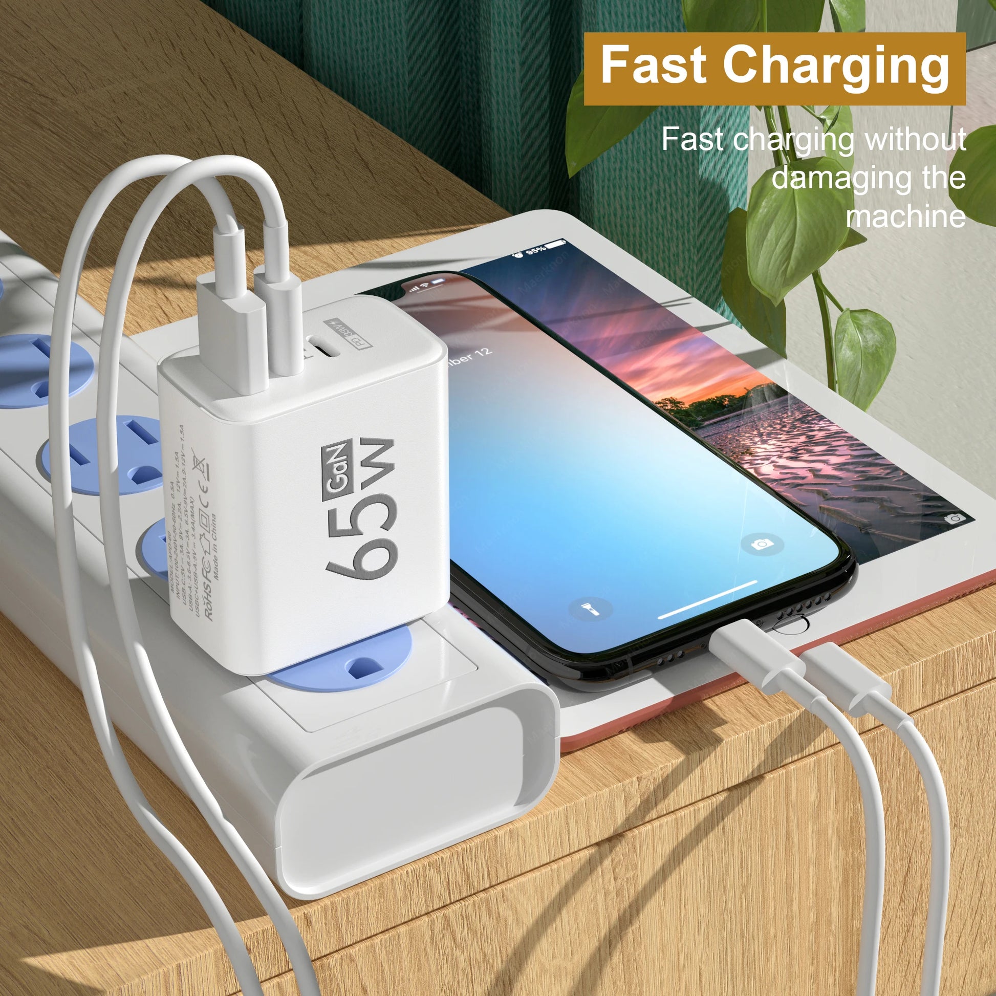 PD 65W GaN USB Charger Quick Charge 3.0 EU/US Plug Wall Charger For iPhone 15 Xiaomi Samsung Type C Fast Charging Phone Adapter ShopOnlyDeal