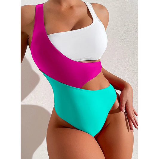 Sexy One Piece Swimsuit Cut Out Monokini Pattern Patchwork Women's Swimwear Slimming Bodysuit Push Up Women Beachwear 2024 ShopOnlyDeal