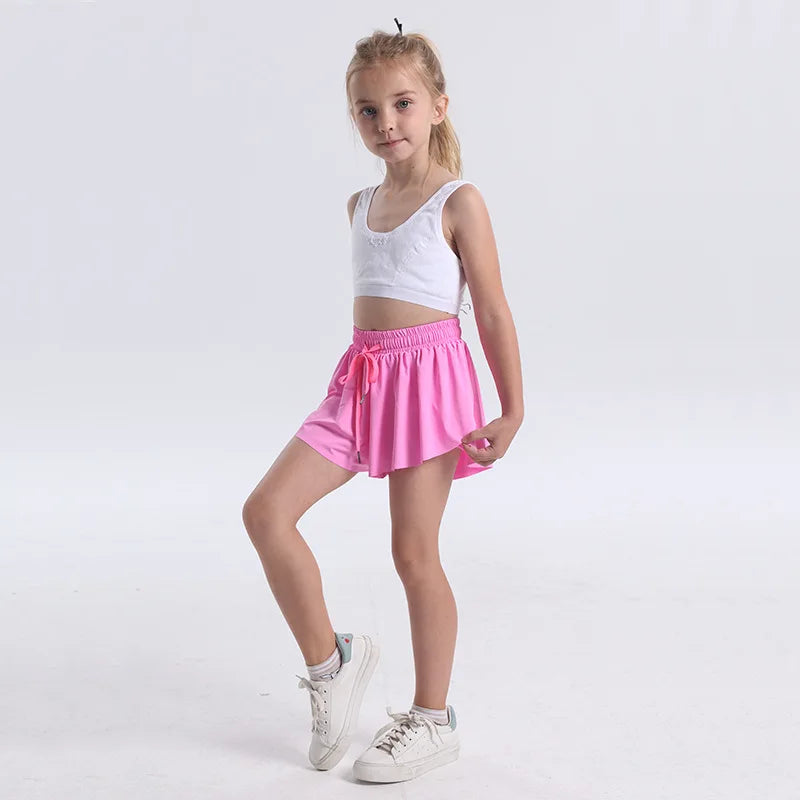 Butterfly Breeze Athletic 2-in-1 Running Skirt Shorts for Girls | Flowy Cheer, Tennis, & Dance Preppy Wear | Ages 5-12Y ShopOnlyDeal