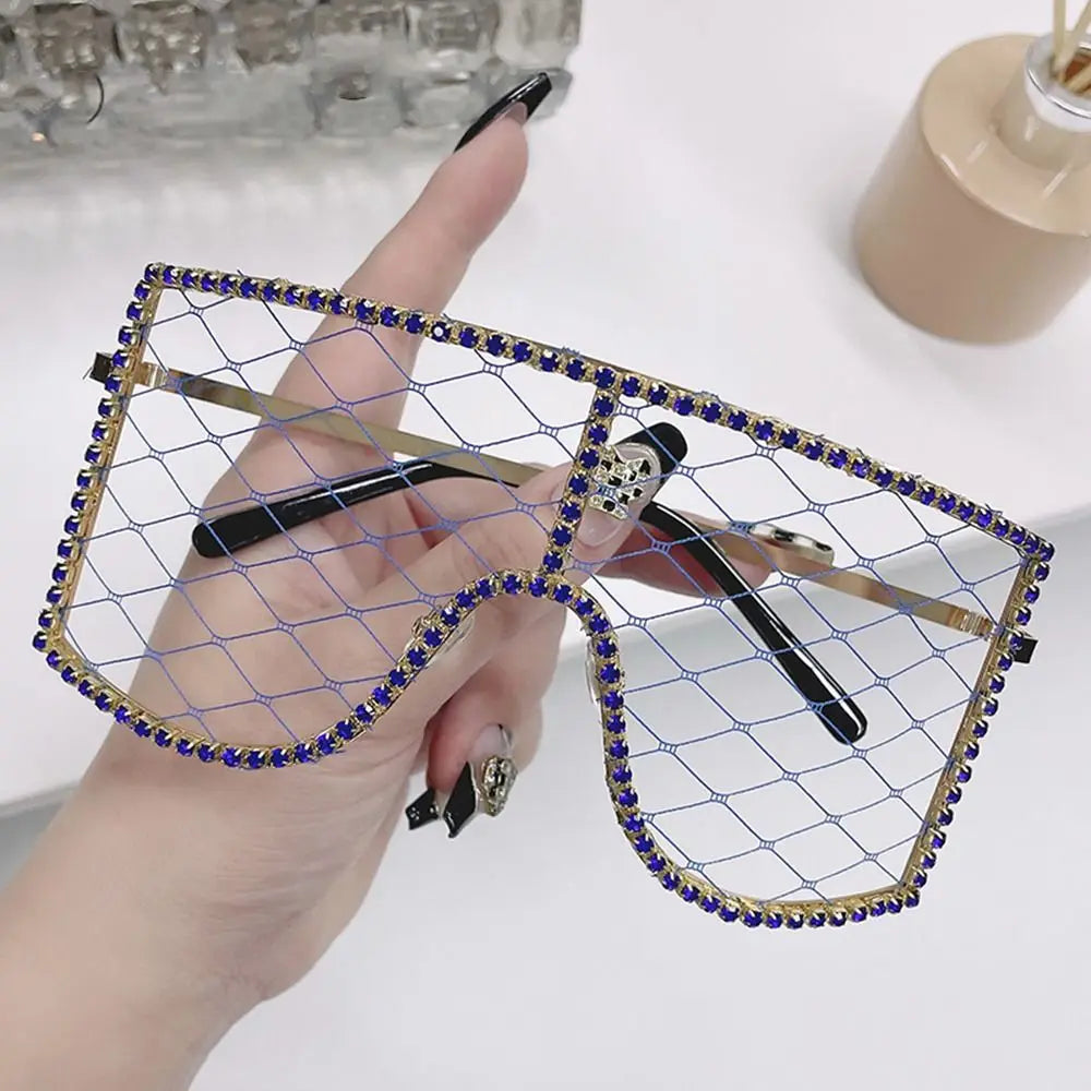 Oversized Rhinestone Mesh Glasses Fashion Colorful Diamond Eyewear Y2K Sunglasses for Party, Proms, Cosplay Costume ShopOnlyDeal