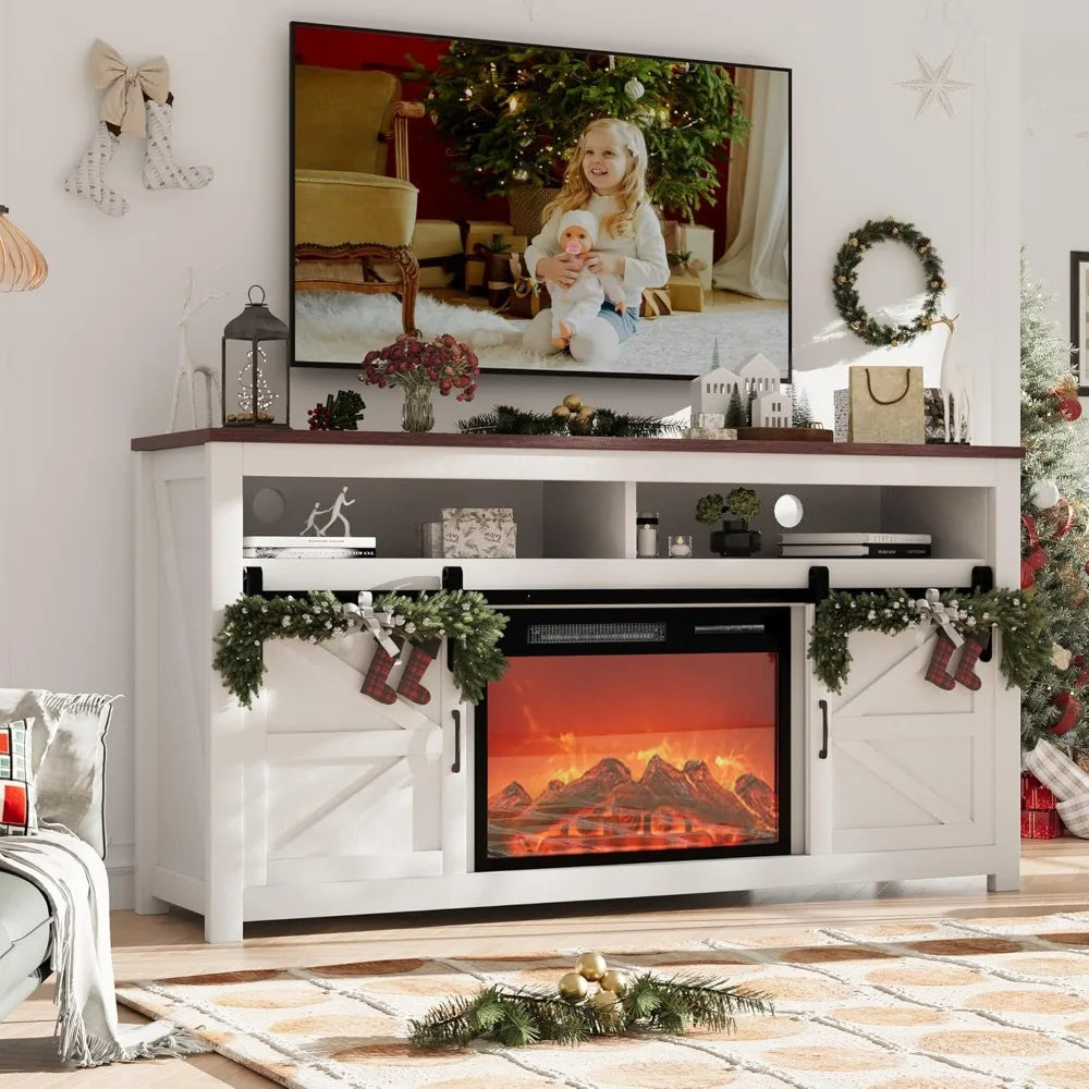 Fireplace TV Stand for TVs Up to 70", Entertainment Center with 23" Electric Fireplace Includes 12 Color Light Options, White TV ShopOnlyDeal