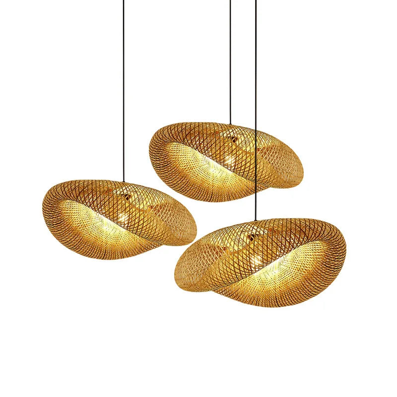 ZK20 Bamboo Weaving Chandelier Lamp 60/50/40cm Hanging LED Ceiling Light Pendant Lamp Fixtures Rattan Woven Home Bedroom Decors ShopOnlyDeal