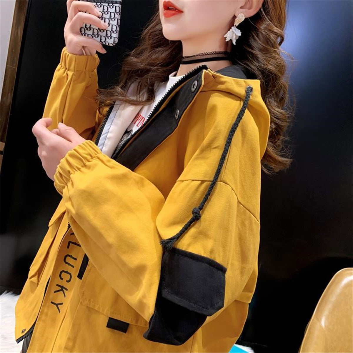 Fashion Spring Hoodie Women Harajuku Kpop Jacket Loose Hip Hop Tops Autumn Yellow Hooded Sweatshirt Zip Up Hoodie Streetwear ShopOnlyDeal