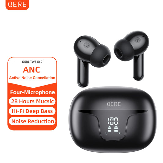 QERE E60 Wireless Bluetooth Headphones HD Microphone,HIFI Earphones,13mm Driver,Display screen+touch control,6 Mics, ANC Call ShopOnlyDeal