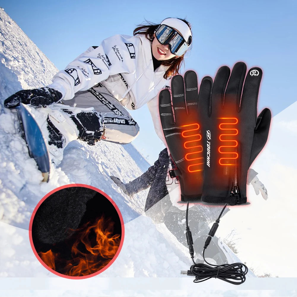 USB Heated Gloves Man Windproof Winter Motorcycle Gloves Hand Warmer Rechargeable Touch Screen Cycling Gloves for Camping Hiking ShopOnlyDeal