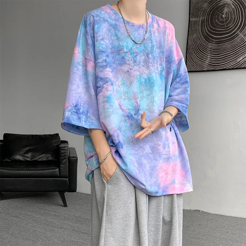 Tie-Dye T-shirt for Men | Korean Streetwear 2024 | Summer Short Sleeve Tee Tops | O-neck Tshirts | Oversized T-Shirt | Couple Tees ShopOnlyDeal