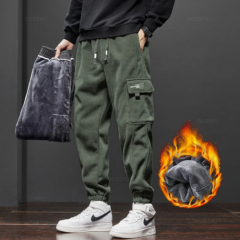 Brand Clothing New Winter Fleece Warm Corduroy Pants Men Cargo Work Thick Baggy Streetwear Joggers Trousers Male Large Size 5XL ShopOnlyDeal