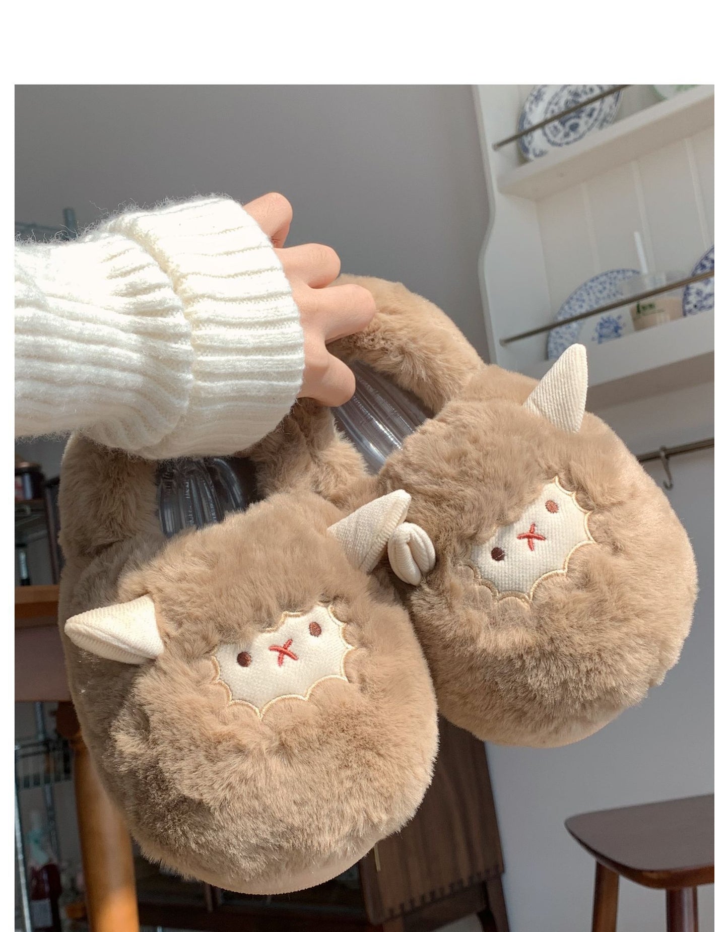 Shevalues Cute Lamb Cotton Slippers Women Fashion Indoor Furry Plush Slippers Female Winter Bedroom Warm Fluffy Cozy Home Shoes ShopOnlyDeal