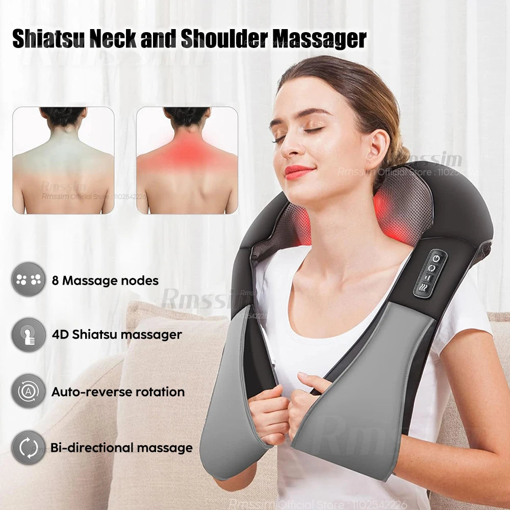 Wireless Shiatsu Neck And Back Massager Neck And Shoulder Kneading Massage Shawl Neck Cervical Relaxing Trapezius Massager ShopOnlyDeal