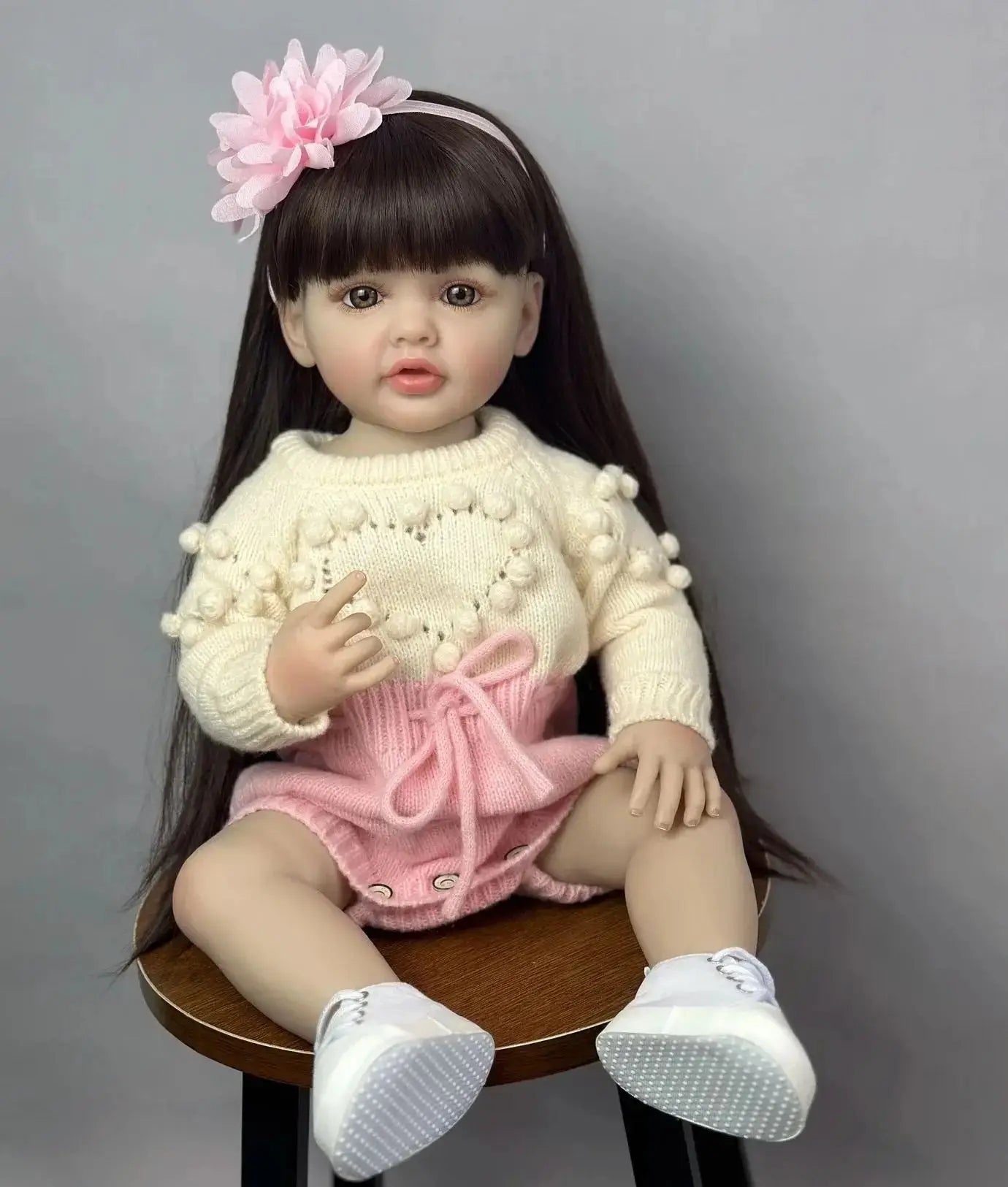 BZDOLL 55cm 22inch Lifelike Reborn Baby Girl Doll Soft Silicone Long Brown Hair Realistic Princess Toddler Bebe Birthday Gift ShopOnlyDeal