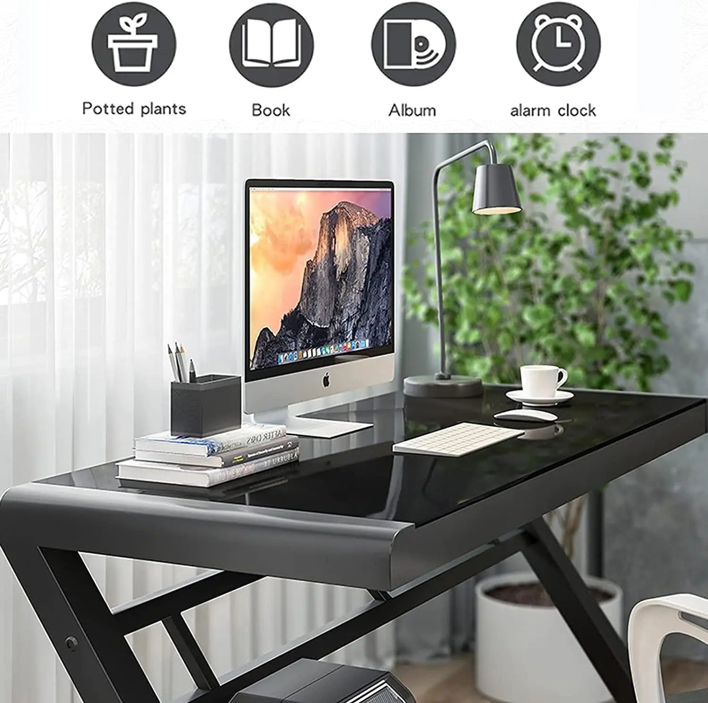 SAMERY Computer Desk Home Office Desks, 55.1 Inch Modern Simple Office Black Glass Desk Computer Table Study Gaming ShopOnlyDeal