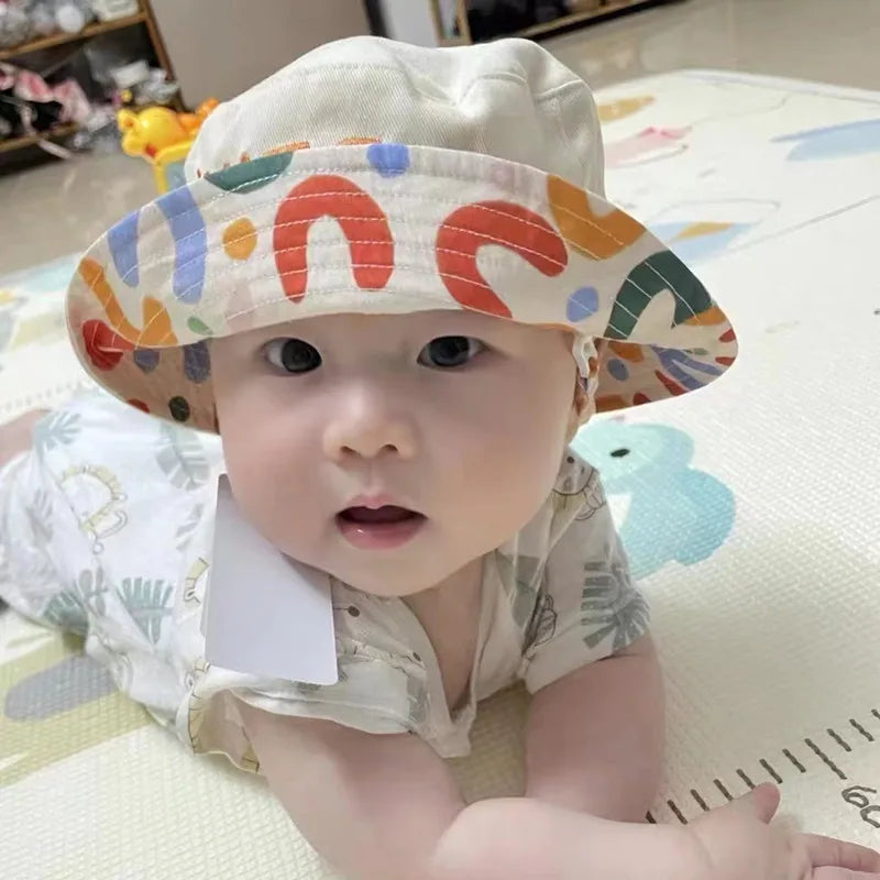 Double Sided Kids Bucket Hat With String Cute Letter Embroidered Boys Girls Fisherman Panama Cap Summer Outdoor Sun Hats Gorras ShopOnlyDeal