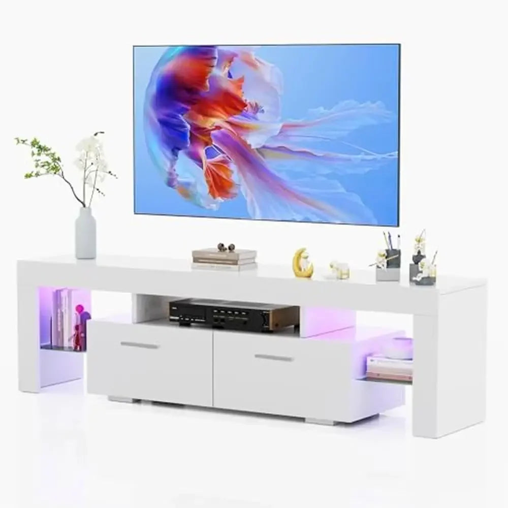 Modern LED TV Stand with 16 Color Options Storage Drawer Glass Shelf Fits 50/55/60/65/70 Inch TVs Easy Installation Remote ShopOnlyDeal