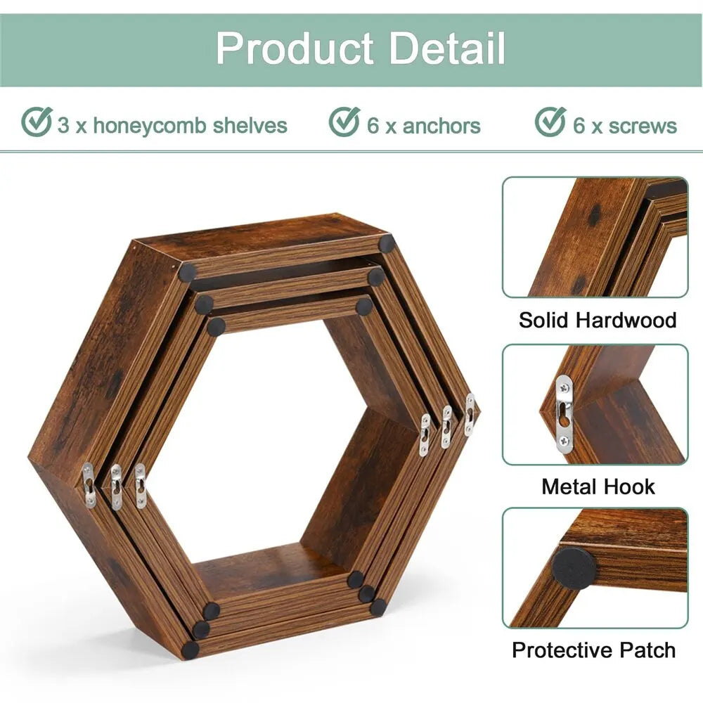 Hexagon Shelves for Wall Wood Storage Shelf Living Room Wall Pendant Combination Shelf on The Wall Home Shelves 3PCS/Set ShopOnlyDeal