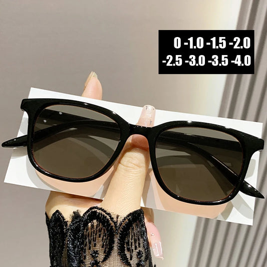 Finished Ladies Anti Blue Light Photochromic Myopia Glasses New Trend Square Gradient Near Sight Eyeglasses Prescription Eyewear ShopOnlyDeal