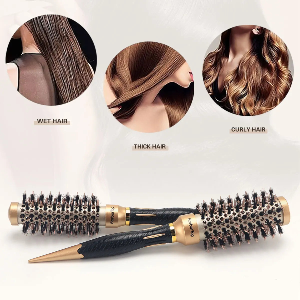 New Handle Round Rolling Brush Straight Twill Hair Comb Boar Bristle Round Barrel Hair Curling Brush Hairdressing Styling Tool ShopOnlyDeal