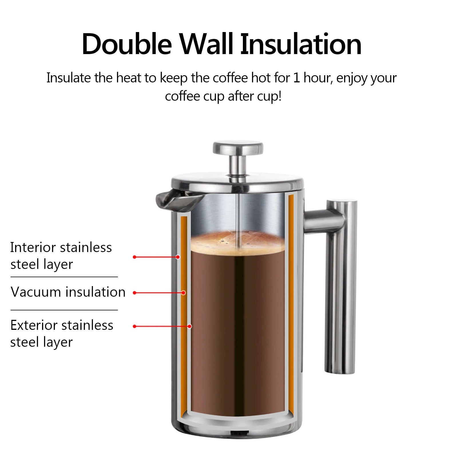 350ml/800ml/1000ml Coffee Maker Pot French Press Coffee Maker Stainless Steel Double Walled Insulated Coffee Maker Pot ShopOnlyDeal