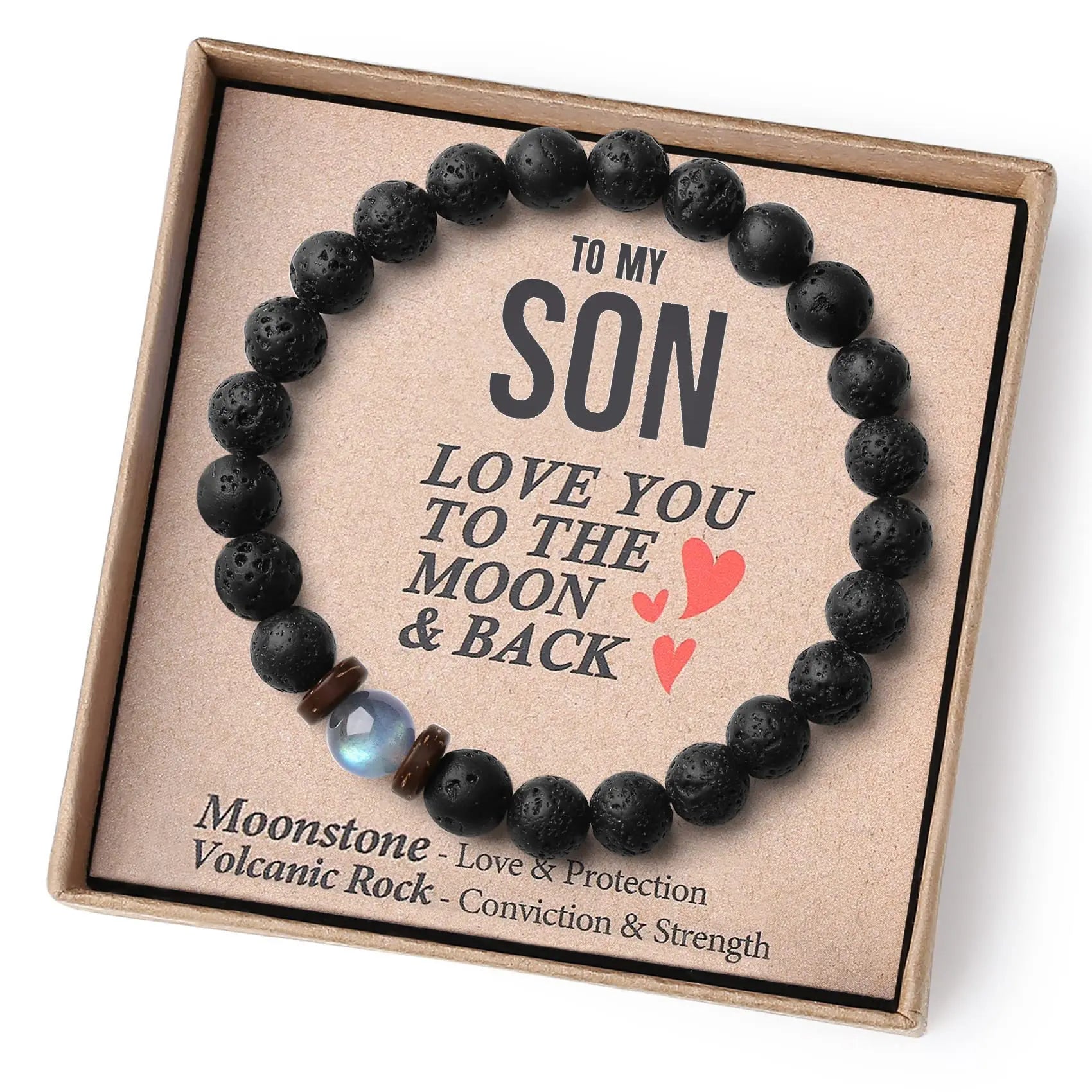 Volcanic Stone Bracelet | "To My Son" Stretch Rope Bracelet | Father’s Day Gift from Dad | Volcanic Stone and Moonstone Bracelet for Men and Women ShopOnlyDeal