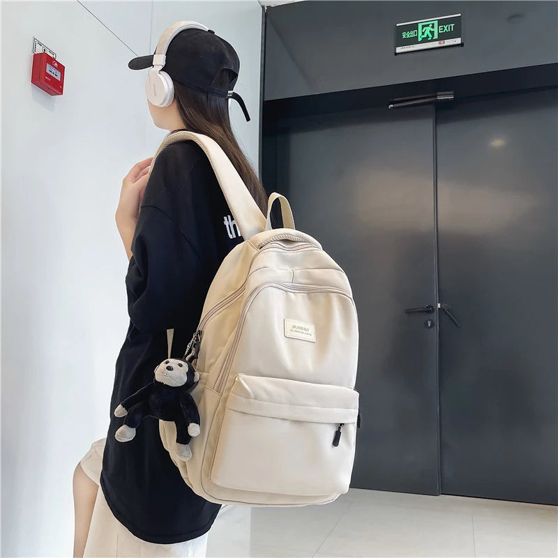 Women's Solid Color Backpack | Multi-Pocket Casual Travel Bag | High-Quality Schoolbag for Teenage Girls | Book Knapsack ShopOnlyDeal