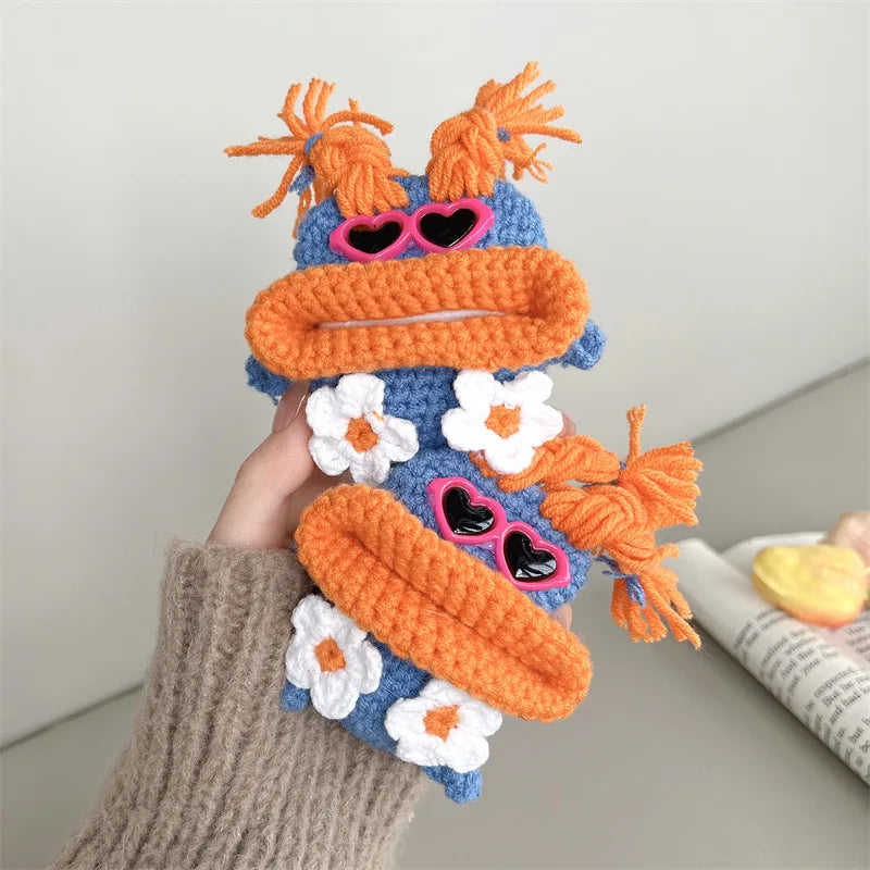 Knitted Flower Big Mouth Doll Case for Apple AirPods 1 2 3 Pro Cases Cover IPhone Bluetooth Earbuds Earphone Air Pod Pods Case ShopOnlyDeal