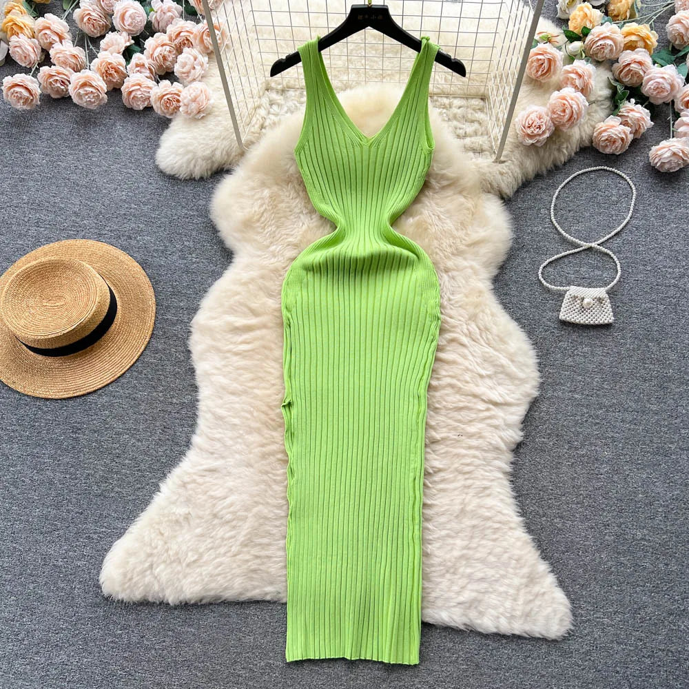 Chic Fashion Sexy Wrap Hips Split Knitted Autumn Dress Women Slim Elastic Bodycon Long Dress Streetwear Outfits Vestido ShopOnlyDeal