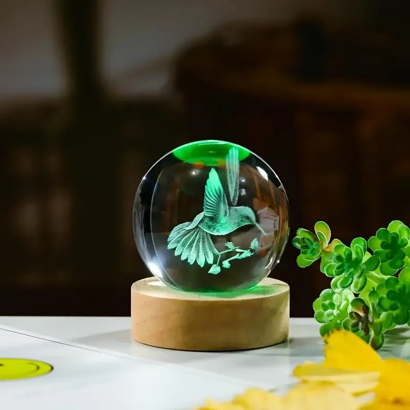 1 pc 3D hummingbird crystal ball, creative laser engraving, suitable for home bedroom decoration, birthday, graduation gifts ShopOnlyDeal