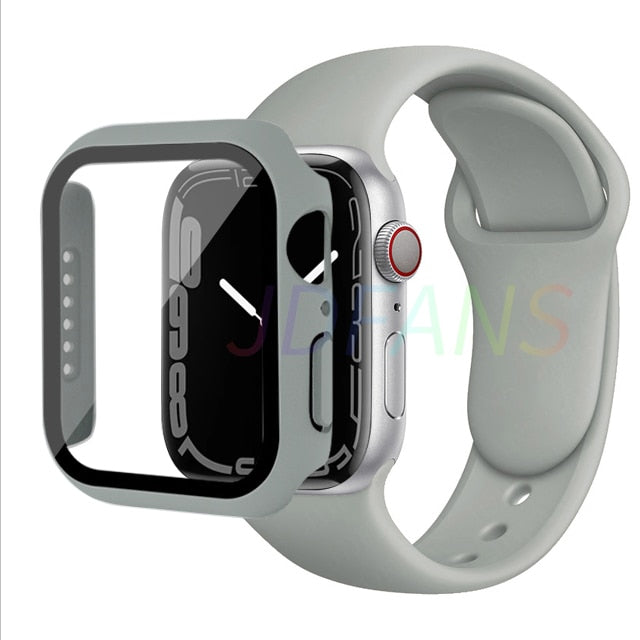 Glass+Case+Strap for Apple Watch 7 6 5 Band 41mm 45mm 44mm 40mm 38mm 42mm Screen Protectors for Apple IWatch Series 7 6 SE 5 3 4 ShopOnlyDeal