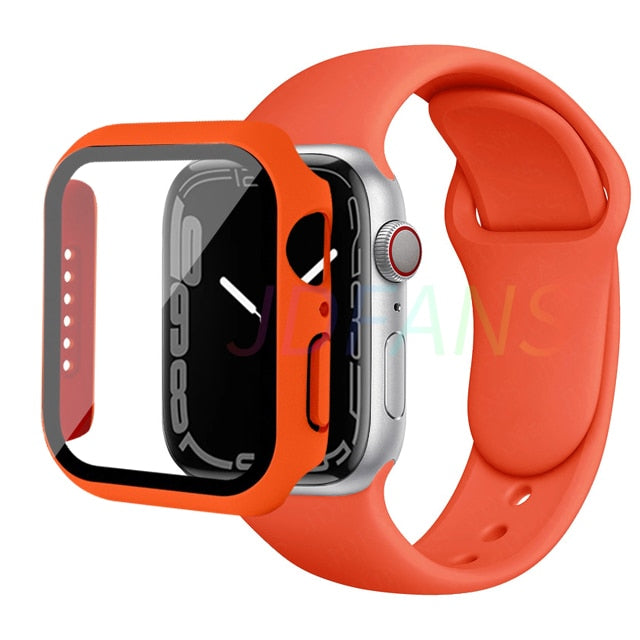 Glass+Case+Strap for Apple Watch 7 6 5 Band 41mm 45mm 44mm 40mm 38mm 42mm Screen Protectors for Apple IWatch Series 7 6 SE 5 3 4 ShopOnlyDeal